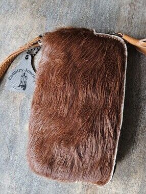 NWT Cowhide Leather Wristlet Clutch Purse
